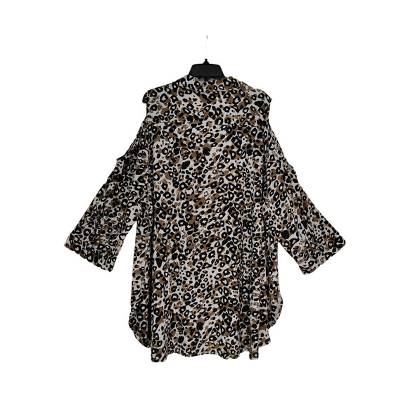 Cato Tunic Blouse Button Front Animal Print Collared Coldshoulder Top Sz 26/28W - Picture 2 of 10